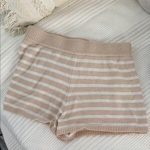Aerie Tan and White Striped Lounge Shorts